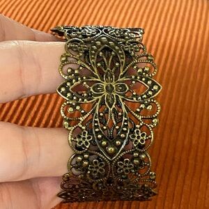 Brass Toned Ornate Cuff Bracelet